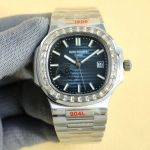 Replica Patek Philippe Nautilus Dark Blue Dial Diamond Bezel Stainless Steel Watch